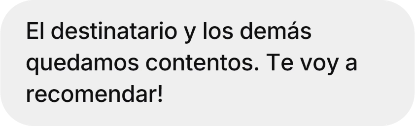 Mensaje directo de Instagram: «El destinatario y los demás quedamos contentos. Te voy a recomendar!»